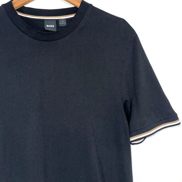BOSS Hugo Boss Black Thompson 04 Short Sleeve Stripe Trim Cotton T-Shirt Size L - Picture 7 of 16